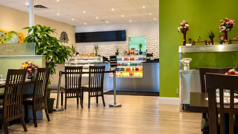 View across the dining room to the front counter at The Bombay Grill Milton